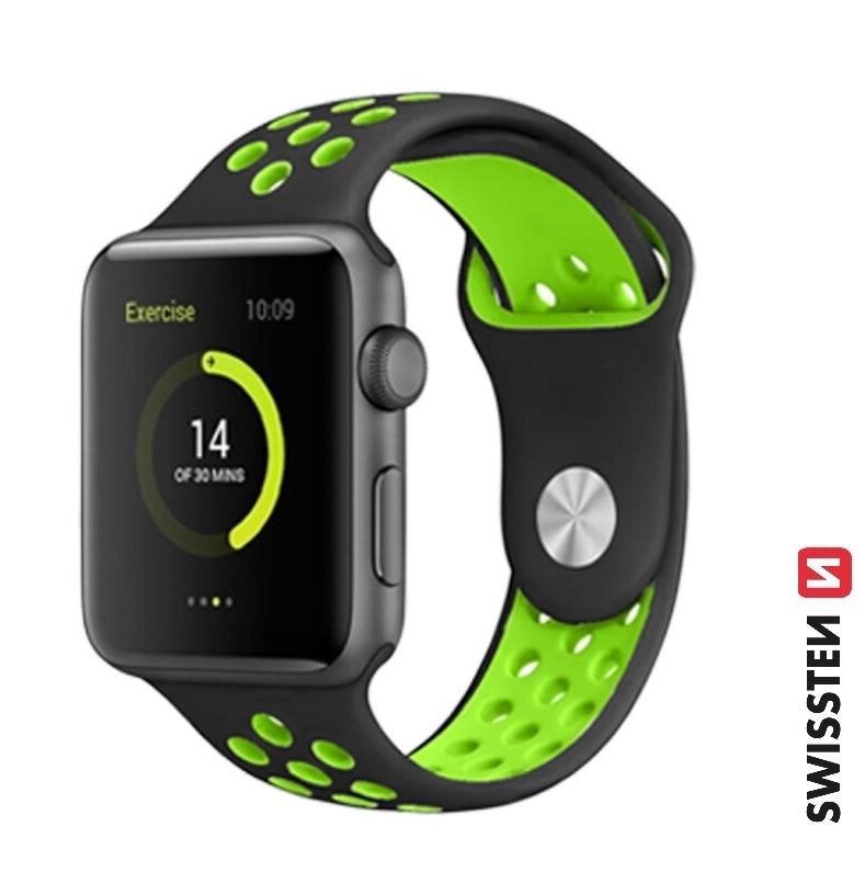 Swissten Sport Silicone Band – Geschikt voor Apple Watch 42/44/45/49 mm – Zwart - mooiprijsje.nl