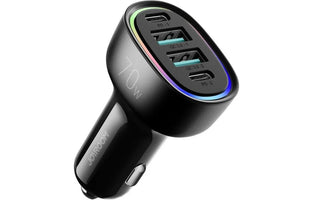 Joyroom - 4 in 1 Autolader met USB C en USB A - Snellader - 70W - RGB - Zwart - mooiprijsje.nl