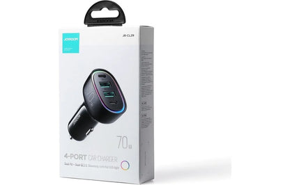 Joyroom - 4 in 1 Autolader met USB C en USB A - Snellader - 70W - RGB - Zwart - mooiprijsje.nl