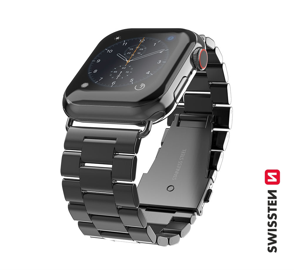 Swissten Metal Band – Geschikt voor Apple Watch (42–44 mm) – Zwart – Roestvrijstalen Horlogeband - mooiprijsje.nl
